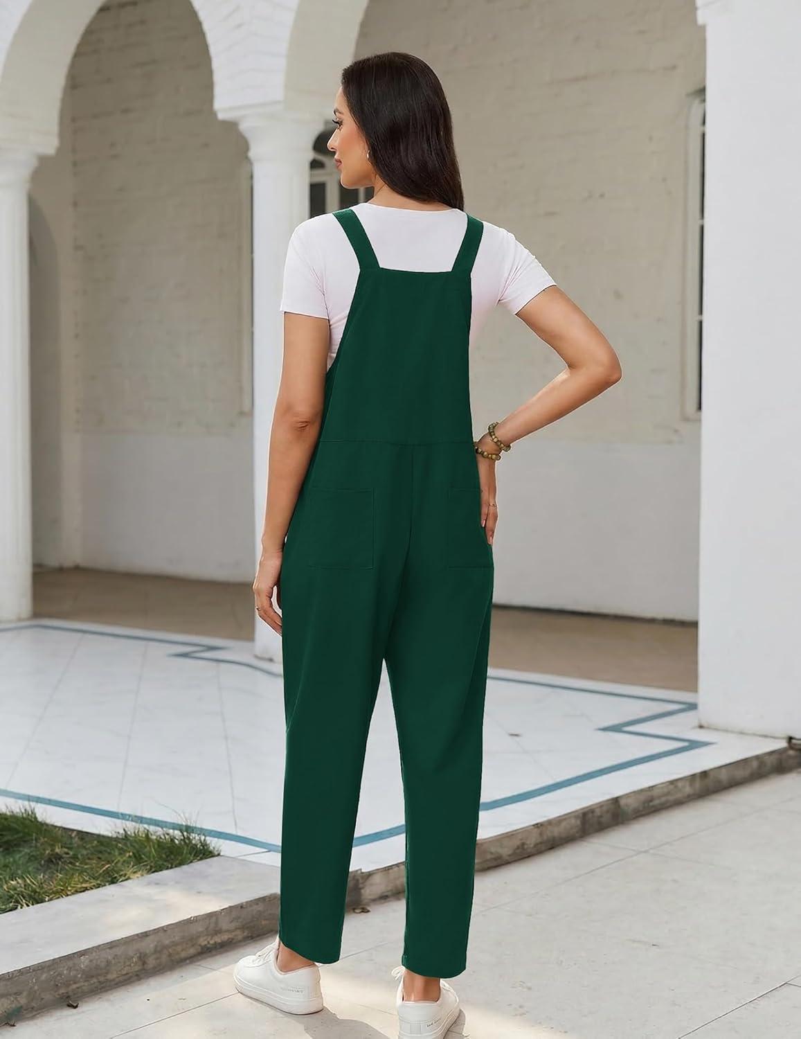 imageEkouaer Overalls for Women Baggy Bib Jumpers Casual Sleeveless Jumpsuits One Piece Long Pant Rompers with Pockets 2026Lake Green