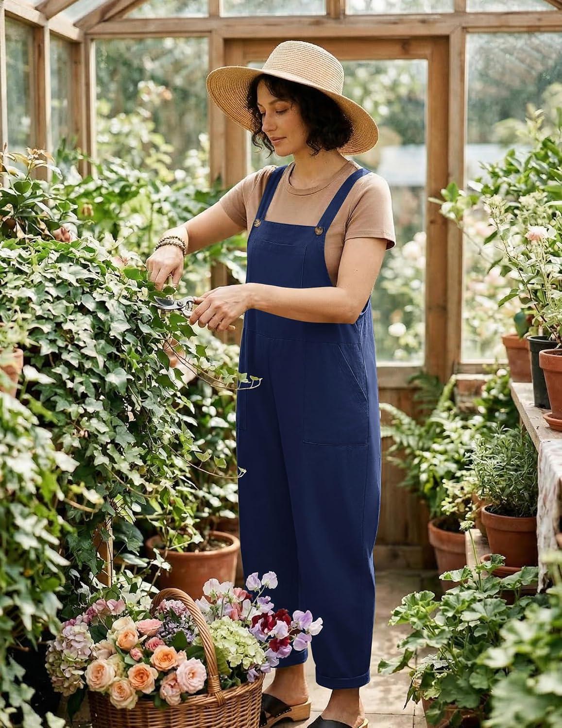 imageEkouaer Overalls for Women Baggy Bib Jumpers Casual Sleeveless Jumpsuits One Piece Long Pant Rompers with Pockets 2026Navy Blue
