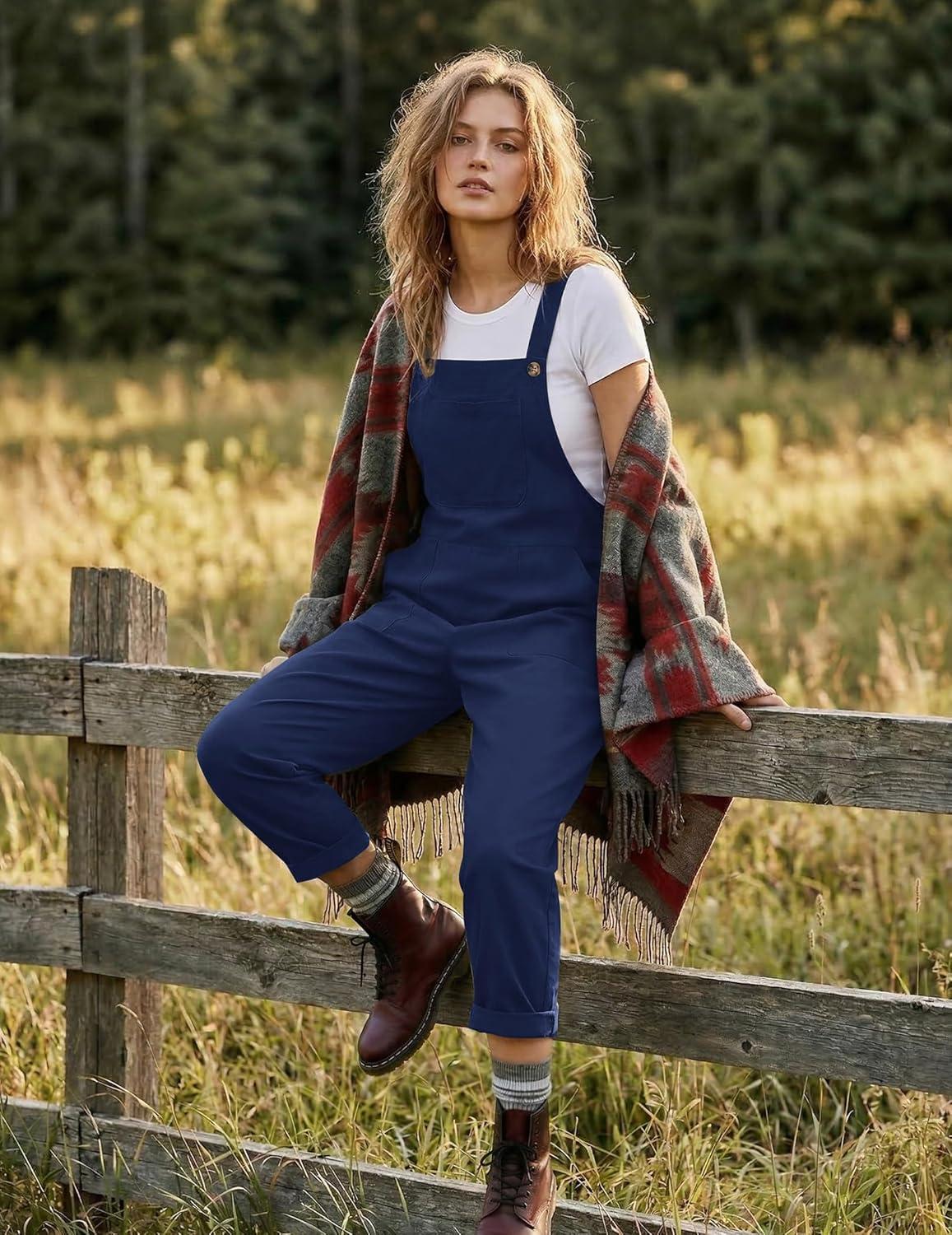 imageEkouaer Overalls for Women Baggy Bib Jumpers Casual Sleeveless Jumpsuits One Piece Long Pant Rompers with Pockets 2026Navy Blue