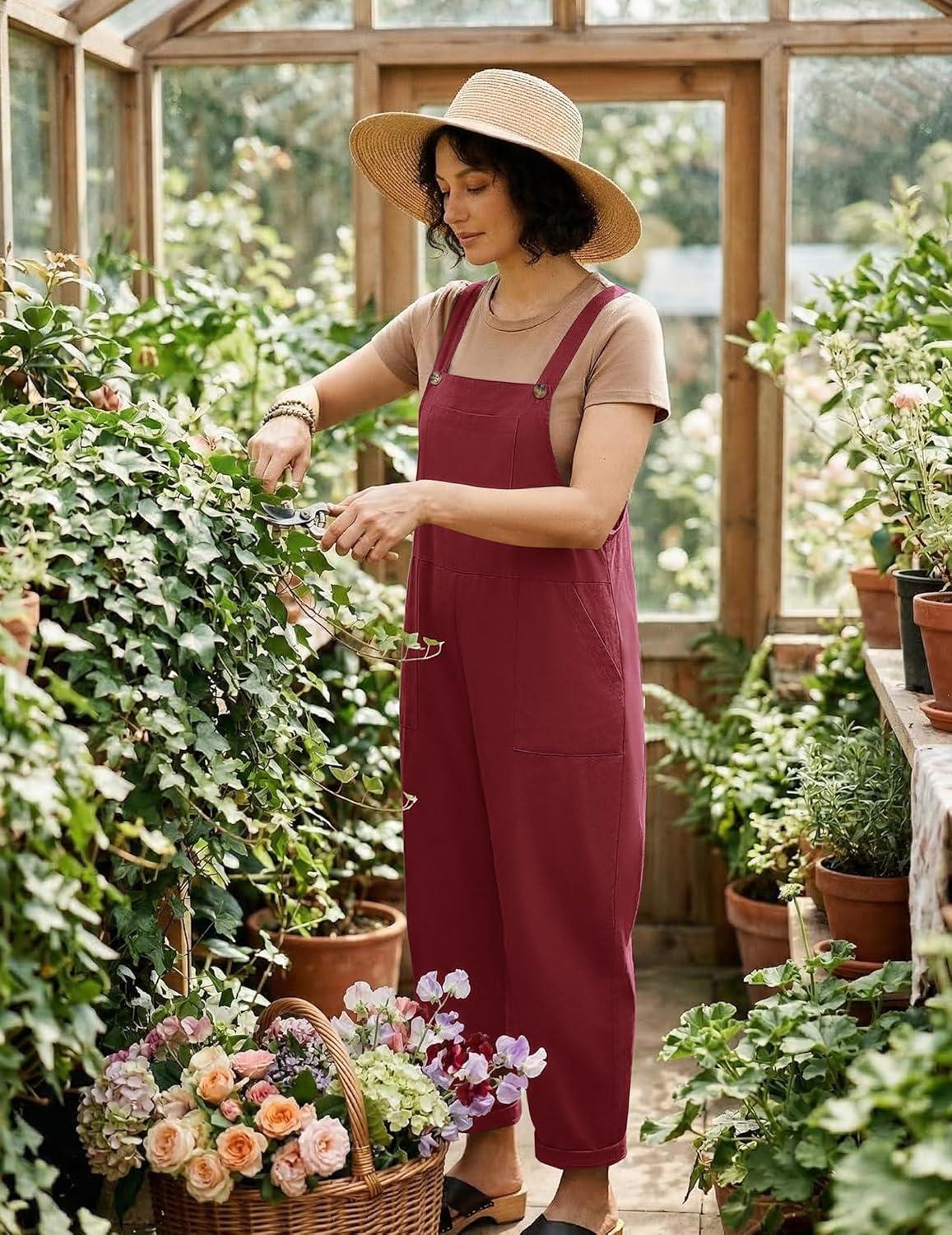 imageEkouaer Overalls for Women Baggy Bib Jumpers Casual Sleeveless Jumpsuits One Piece Long Pant Rompers with Pockets 2026Wine Red