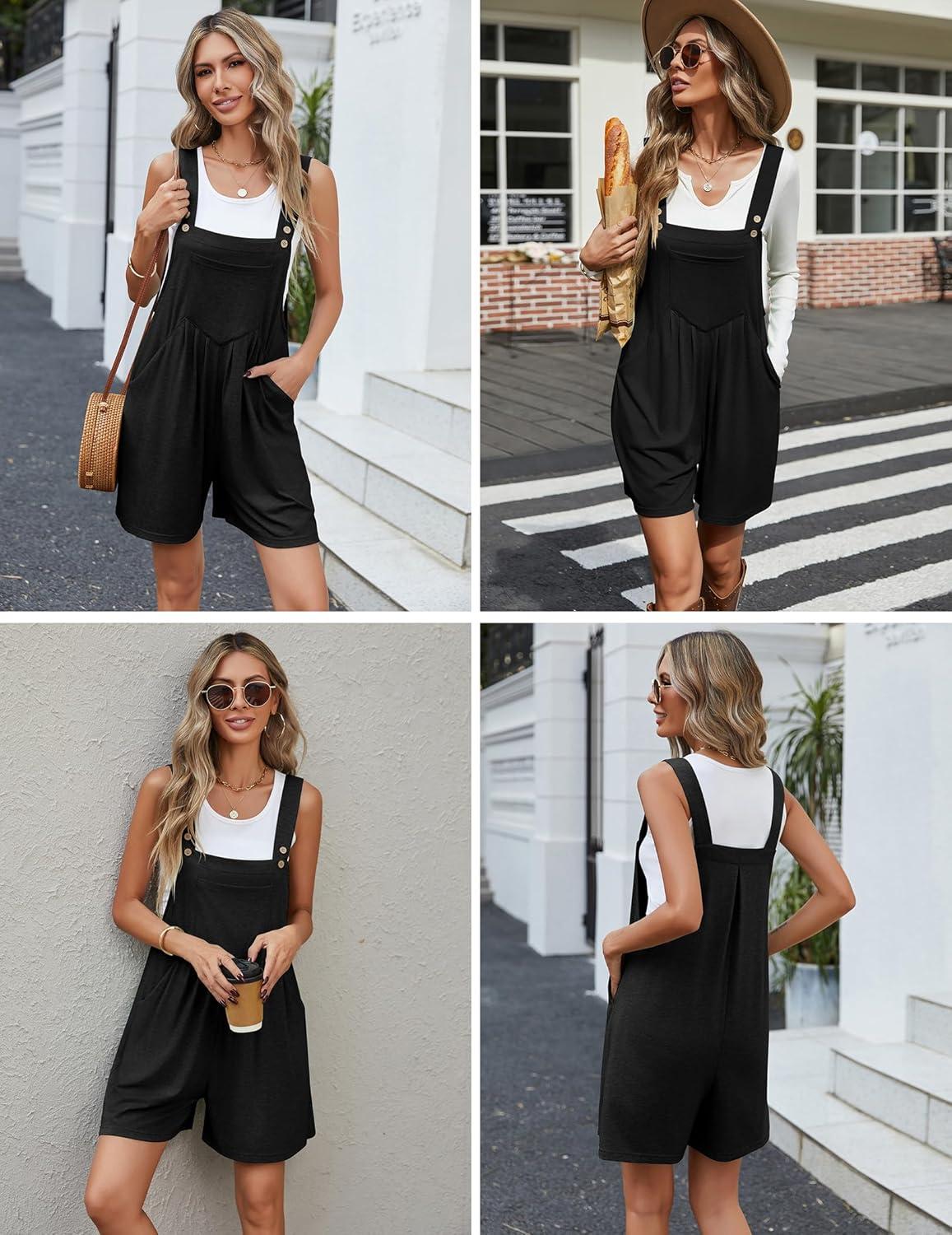 imageEkouaer Overalls for Women Summer Rompers Short Jumpsuits Flowy Loose Fit Casual Beach Outfits with PocketsBlack