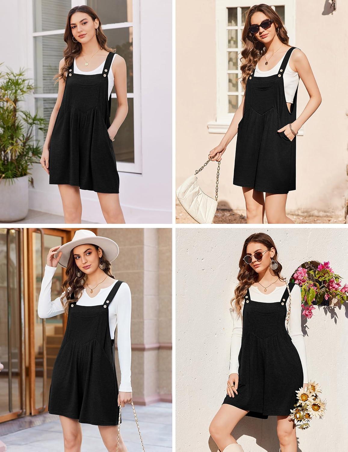 imageEkouaer Overalls for Women Summer Rompers Short Jumpsuits Flowy Loose Fit Casual Beach Outfits with PocketsBlack