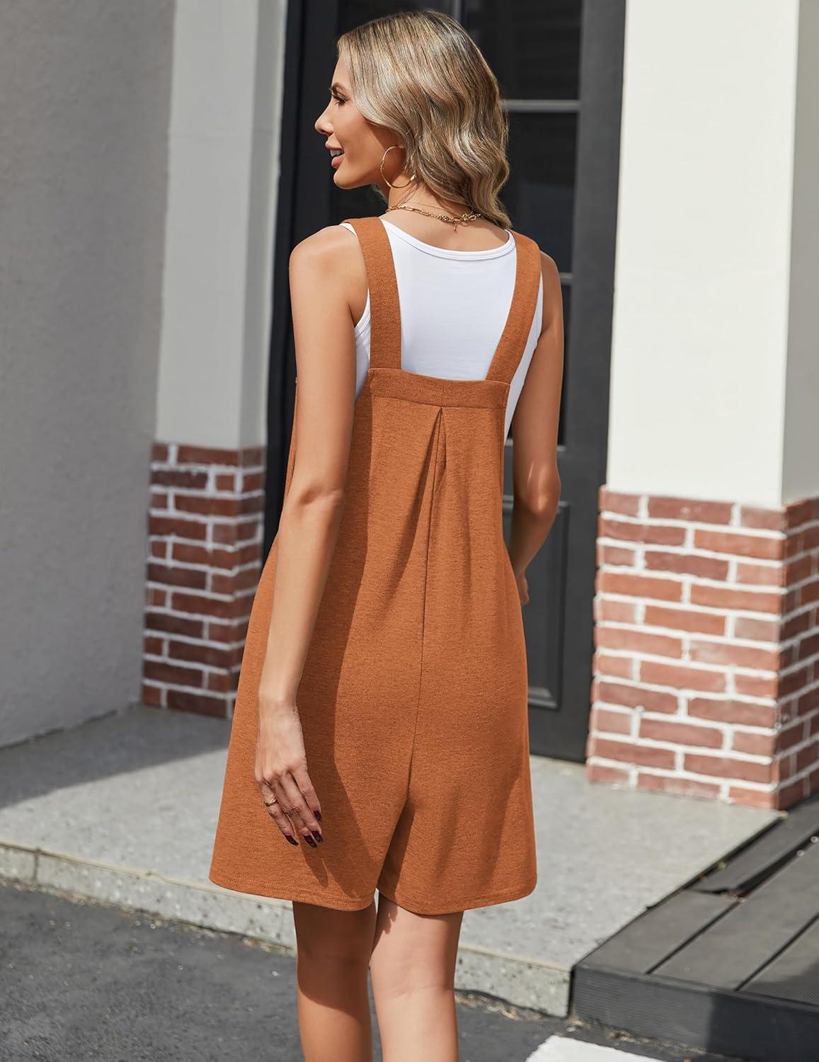 imageEkouaer Overalls for Women Summer Rompers Short Jumpsuits Flowy Loose Fit Casual Beach Outfits with PocketsCaramel1