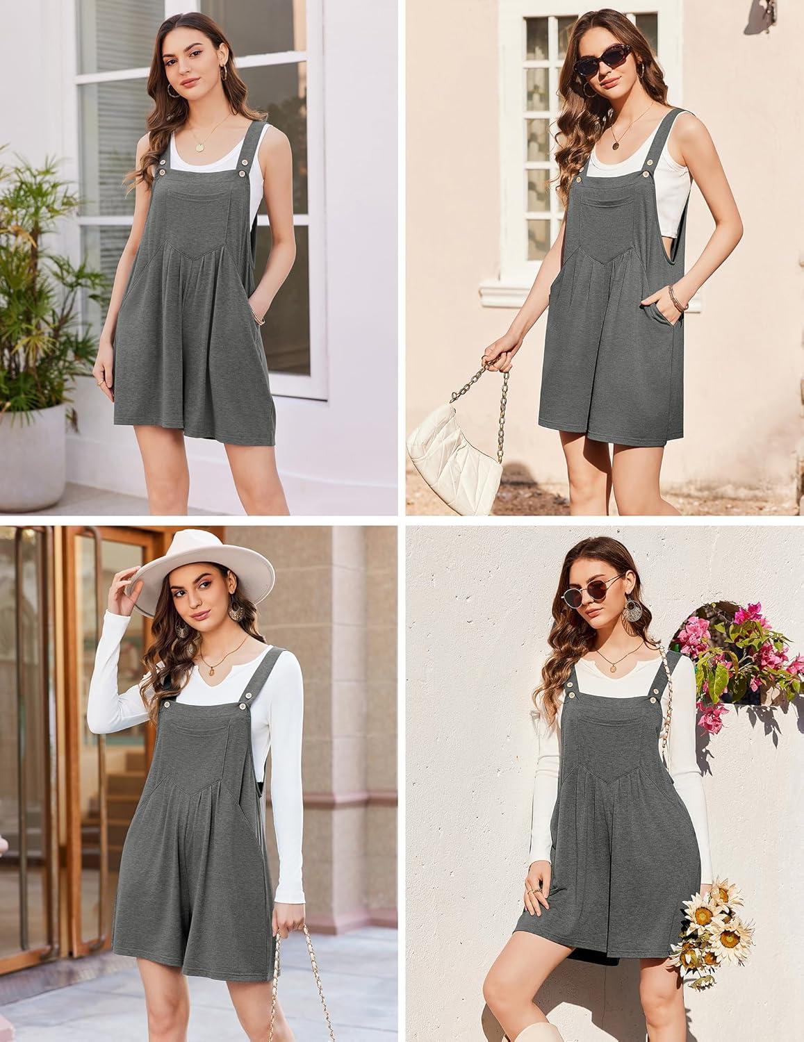 imageEkouaer Overalls for Women Summer Rompers Short Jumpsuits Flowy Loose Fit Casual Beach Outfits with PocketsDark Grey