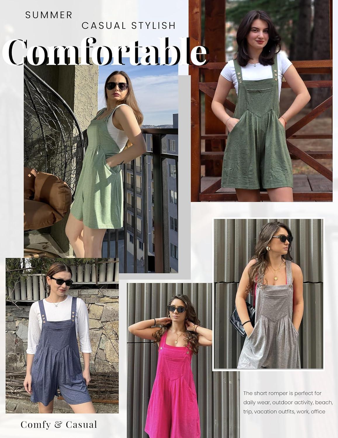 imageEkouaer Overalls for Women Summer Rompers Short Jumpsuits Flowy Loose Fit Casual Beach Outfits with PocketsGrey Blue