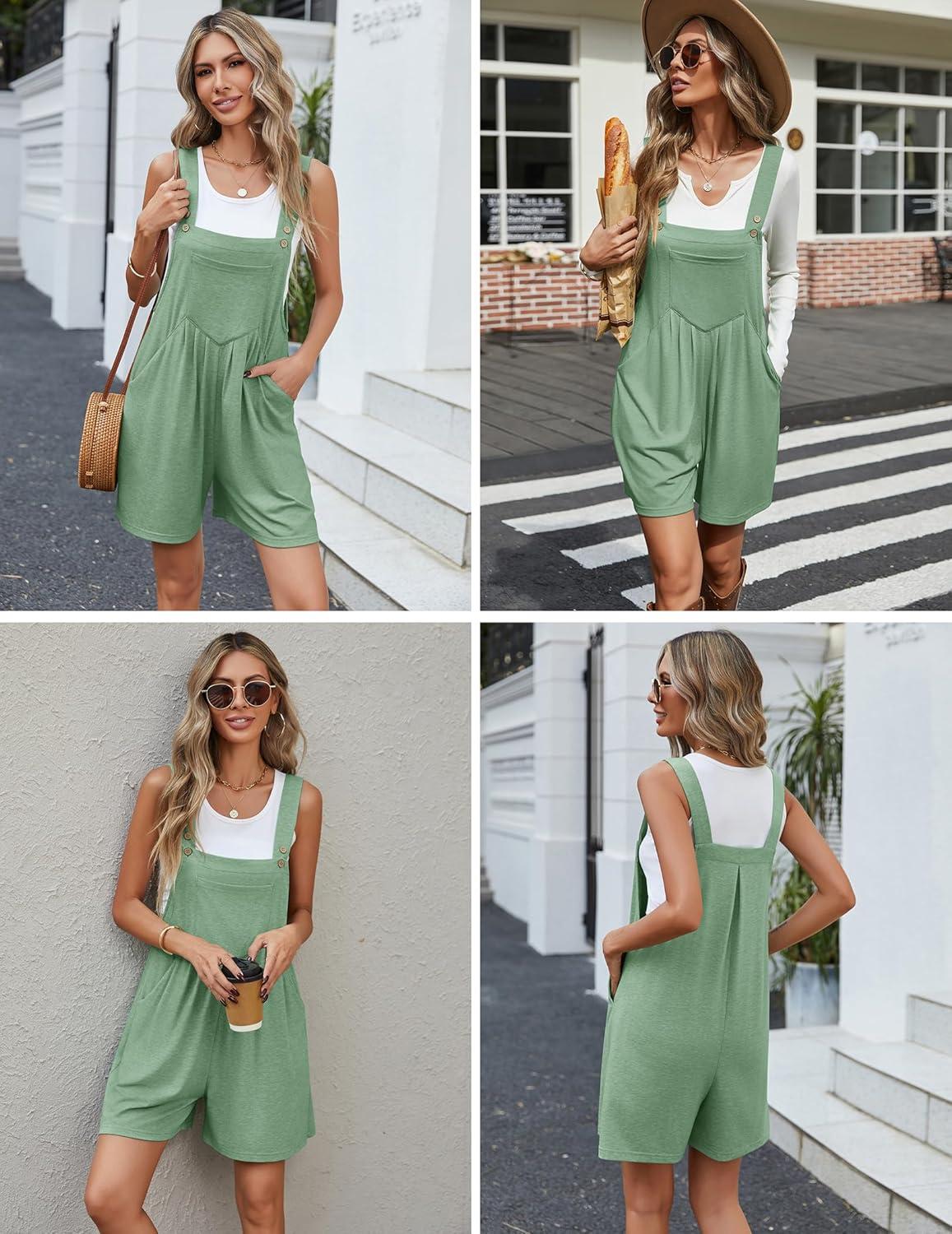 imageEkouaer Overalls for Women Summer Rompers Short Jumpsuits Flowy Loose Fit Casual Beach Outfits with PocketsLight Green