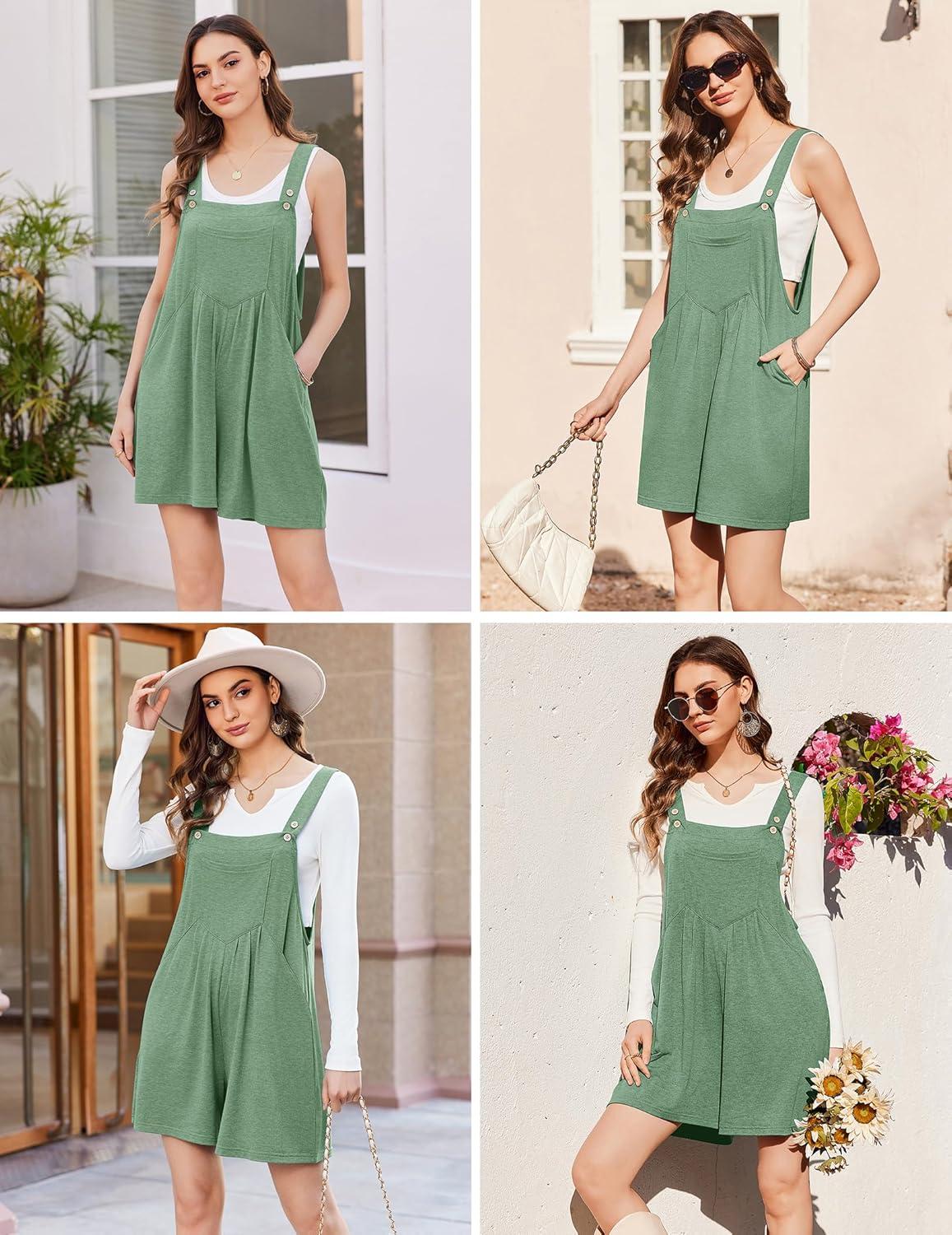 imageEkouaer Overalls for Women Summer Rompers Short Jumpsuits Flowy Loose Fit Casual Beach Outfits with PocketsLight Green