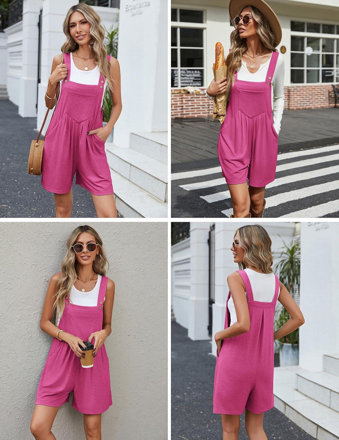 imageEkouaer Overalls for Women Summer Rompers Short Jumpsuits Flowy Loose Fit Casual Beach Outfits with PocketsRose