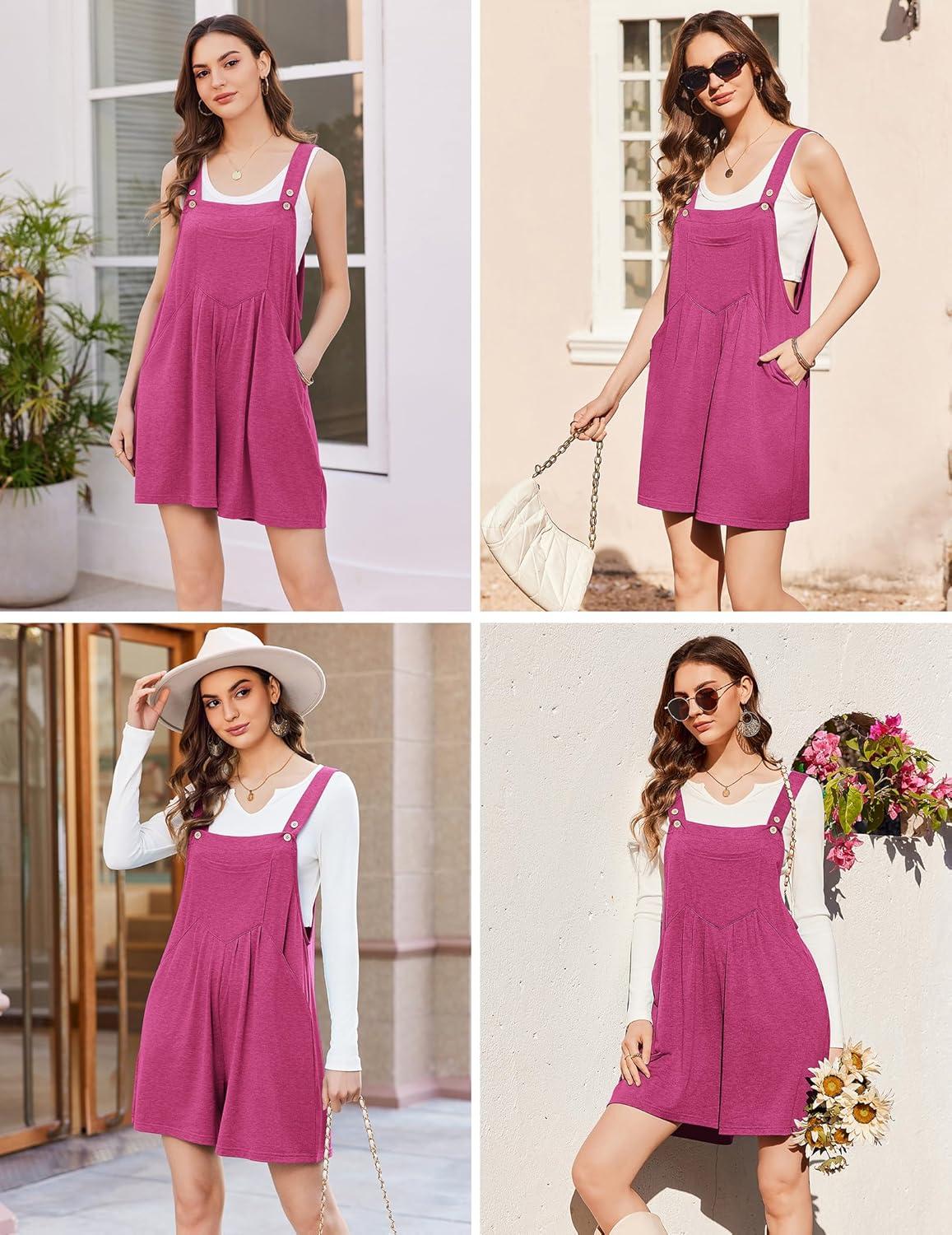 imageEkouaer Overalls for Women Summer Rompers Short Jumpsuits Flowy Loose Fit Casual Beach Outfits with PocketsRose