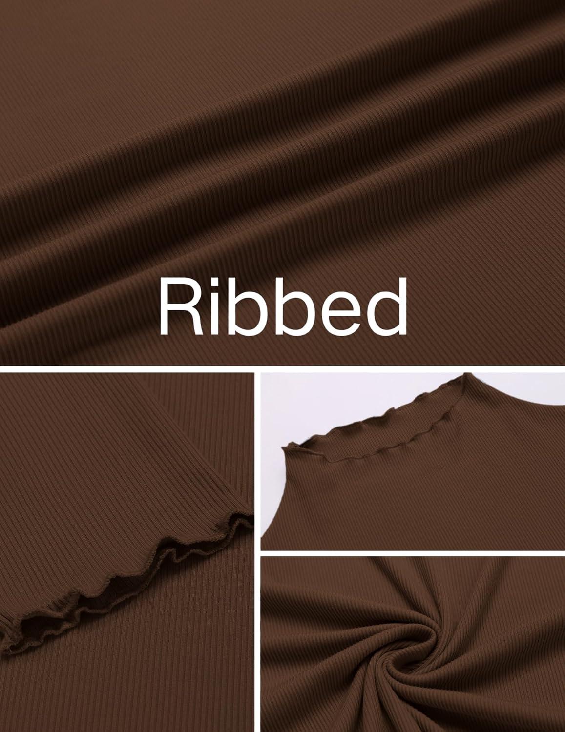 imageEkouaer Thermal Turtleneck Shirt Women Ribbed Long Sleeve Mock Neck Tops Slim Fit Lettuce Trim Base LayerBlackBrown