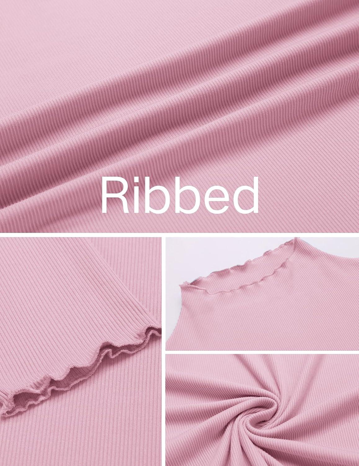 imageEkouaer Thermal Turtleneck Shirt Women Ribbed Long Sleeve Mock Neck Tops Slim Fit Lettuce Trim Base LayerPink