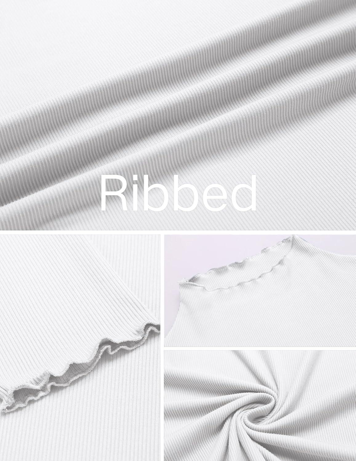 imageEkouaer Thermal Turtleneck Shirt Women Ribbed Long Sleeve Mock Neck Tops Slim Fit Lettuce Trim Base LayerWhite