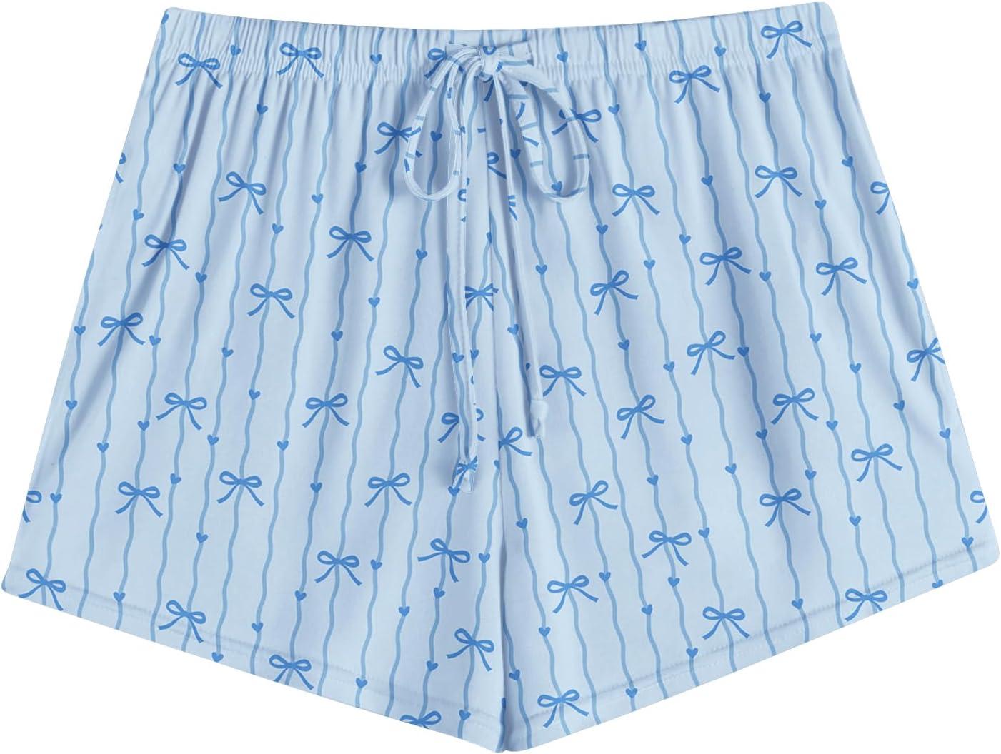 imageEkouaer Women Pajama Shorts Comfy Lounge Bottom with Pockets Stretch Strip Sleepwear Drawstring Pj Bottoms Sleep ShortsBow Stripe