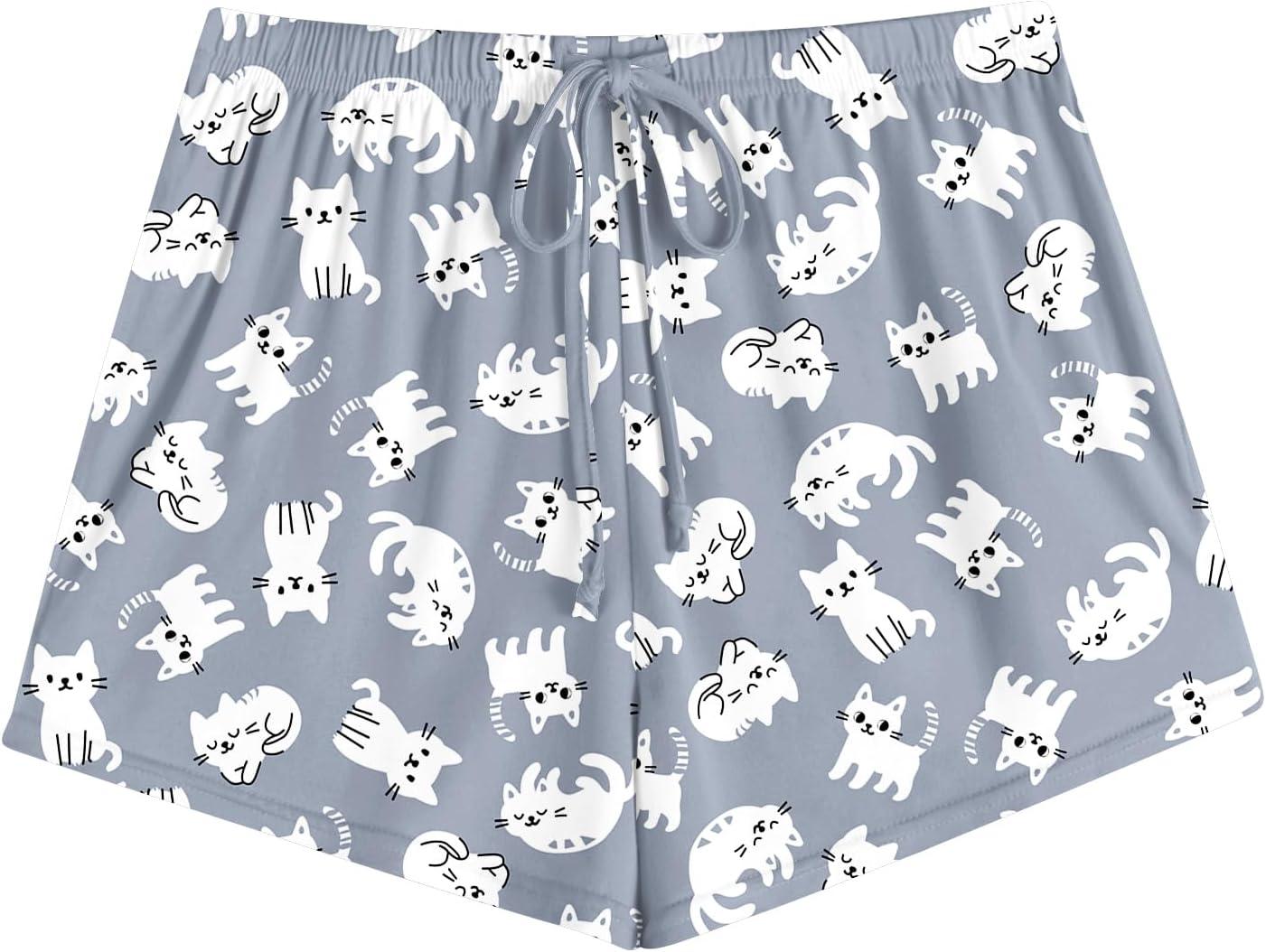 imageEkouaer Women Pajama Shorts Comfy Lounge Bottom with Pockets Stretch Strip Sleepwear Drawstring Pj Bottoms Sleep ShortsGrey Cat