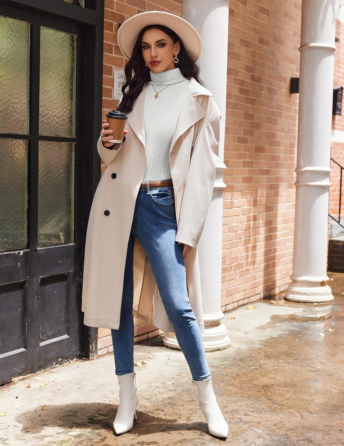 imageEkouaer Women Turtleneck Tops Ribbed Long Sleeve Shirts Fall Fashion Base Layer Thermal Winter ClothesWhite