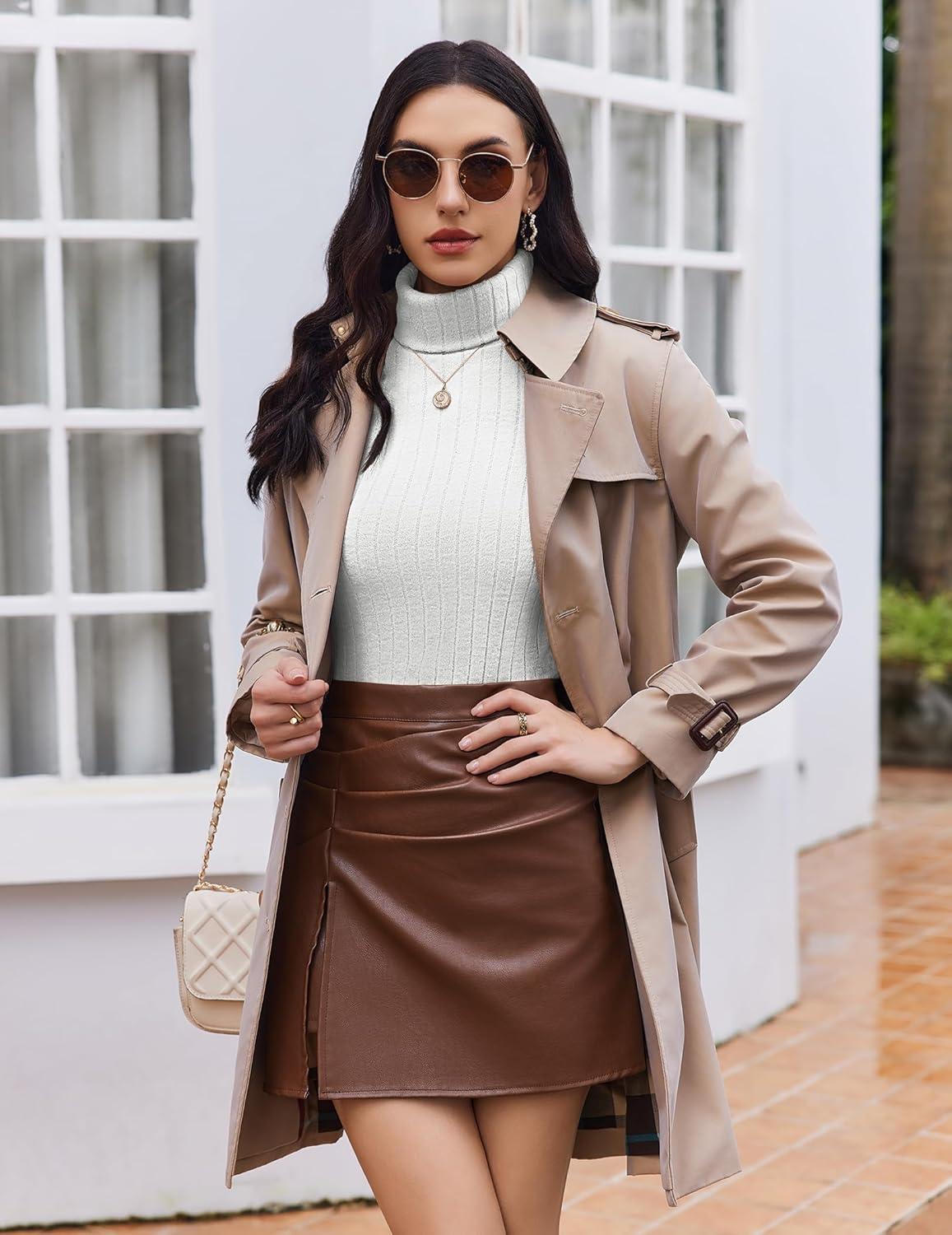 imageEkouaer Women Turtleneck Tops Ribbed Long Sleeve Shirts Fall Fashion Base Layer Thermal Winter ClothesWhite