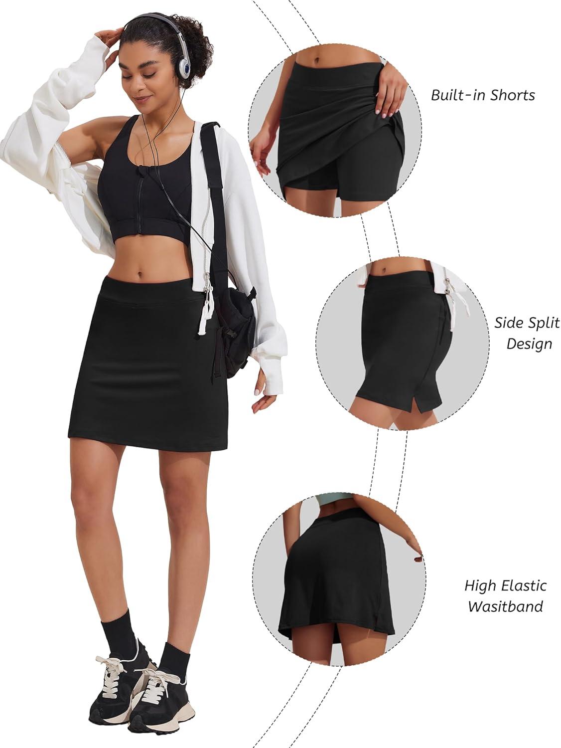 imageEkouaer Womens Active Performance Skort Lightweight Skirt for Running Tennis Golf Workout SportsAblack