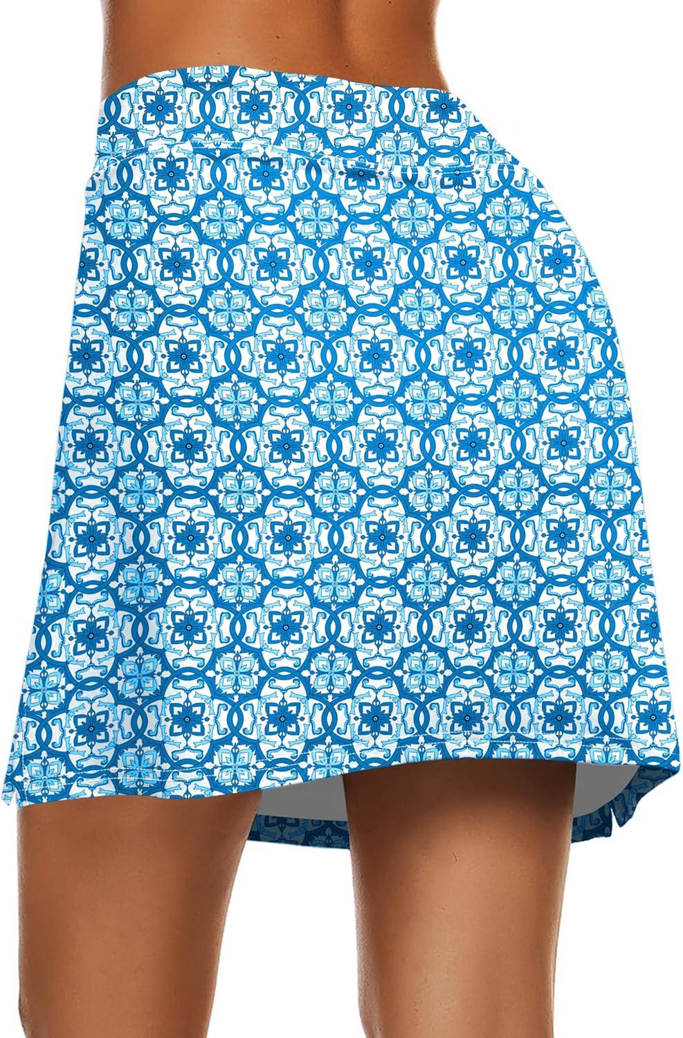 imageEkouaer Womens Active Performance Skort Lightweight Skirt for Running Tennis Golf Workout SportsBlue Floral
