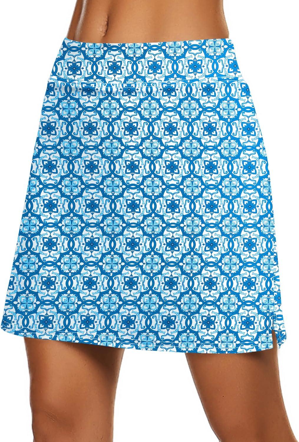 imageEkouaer Womens Active Performance Skort Lightweight Skirt for Running Tennis Golf Workout SportsBlue Floral
