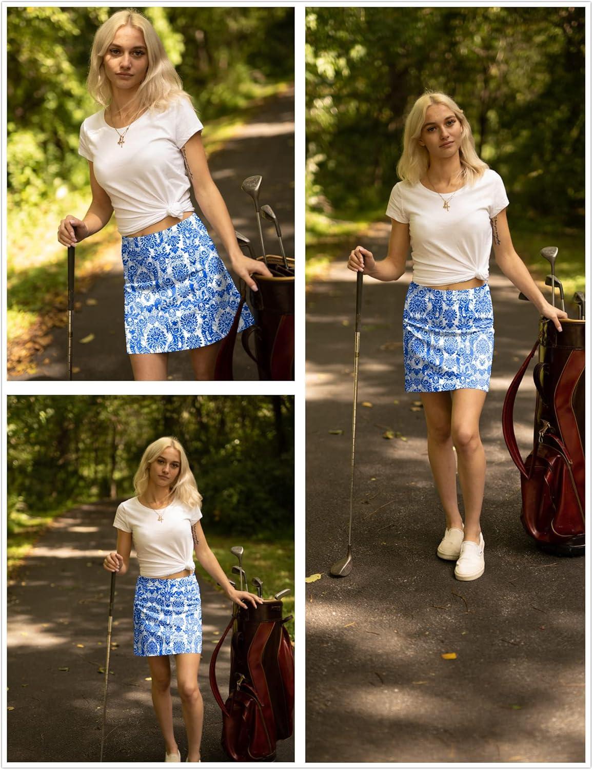 imageEkouaer Womens Active Performance Skort Lightweight Skirt for Running Tennis Golf Workout SportsBlue Flower