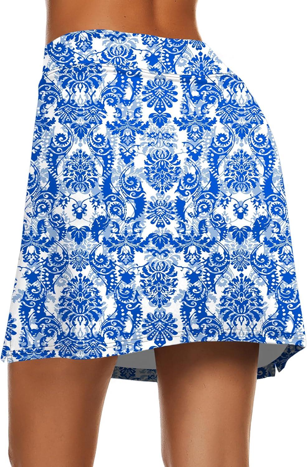 imageEkouaer Womens Active Performance Skort Lightweight Skirt for Running Tennis Golf Workout SportsBlue Flower