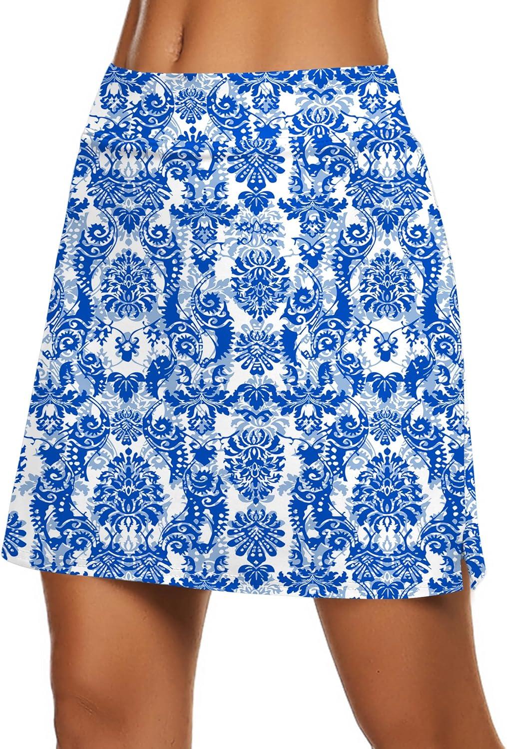 imageEkouaer Womens Active Performance Skort Lightweight Skirt for Running Tennis Golf Workout SportsBlue Flower