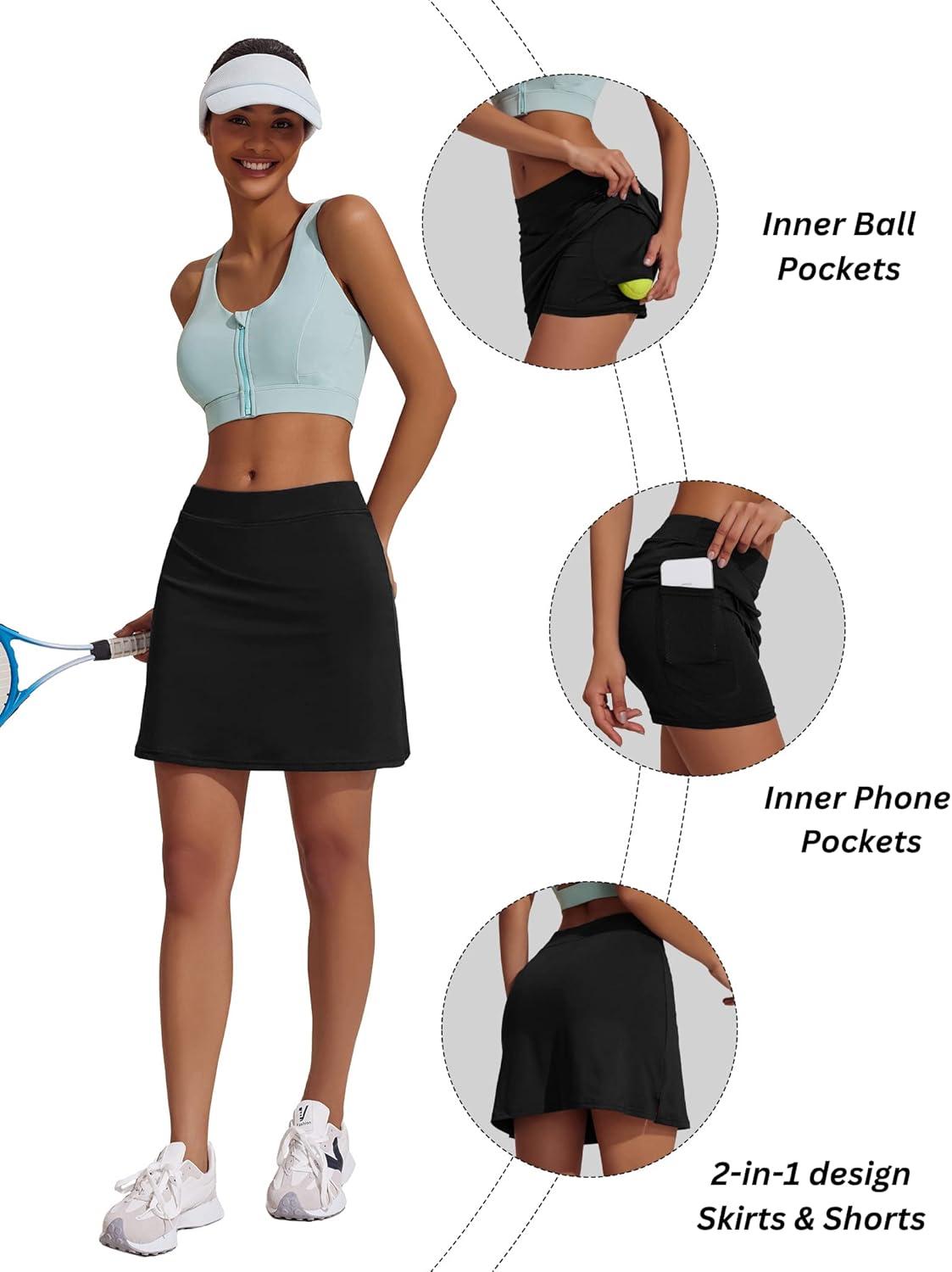 imageEkouaer Womens Active Performance Skort Lightweight Skirt for Running Tennis Golf Workout SportsBpocketsblack