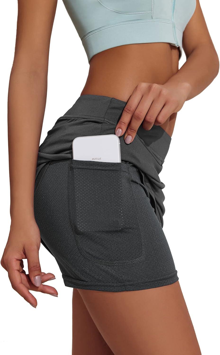 imageEkouaer Womens Active Performance Skort Lightweight Skirt for Running Tennis Golf Workout SportsBpocketsgrey