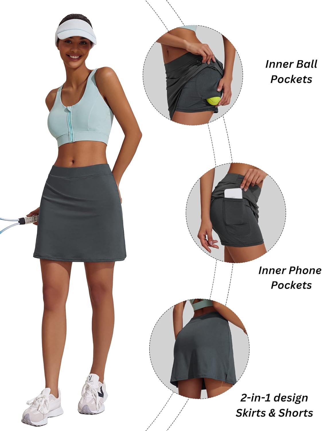 imageEkouaer Womens Active Performance Skort Lightweight Skirt for Running Tennis Golf Workout SportsBpocketsgrey