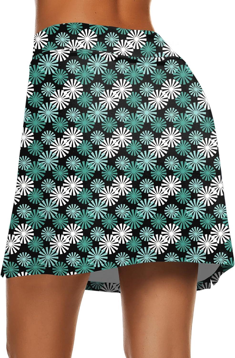 imageEkouaer Womens Active Performance Skort Lightweight Skirt for Running Tennis Golf Workout SportsGreen Flower