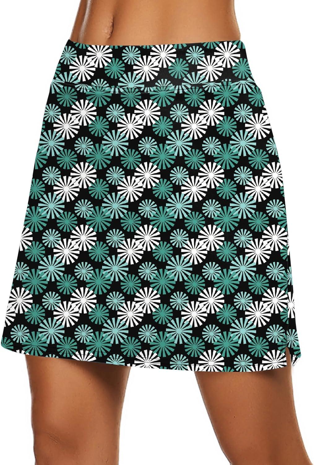 imageEkouaer Womens Active Performance Skort Lightweight Skirt for Running Tennis Golf Workout SportsGreen Flower