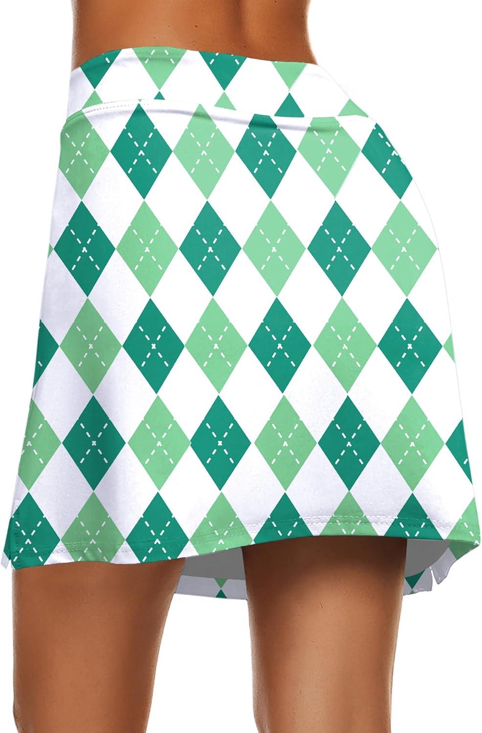 imageEkouaer Womens Active Performance Skort Lightweight Skirt for Running Tennis Golf Workout SportsGreen White Plaid
