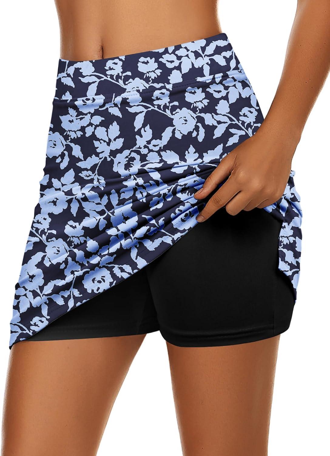 imageEkouaer Womens Active Performance Skort Lightweight Skirt for Running Tennis Golf Workout SportsNavy Flower