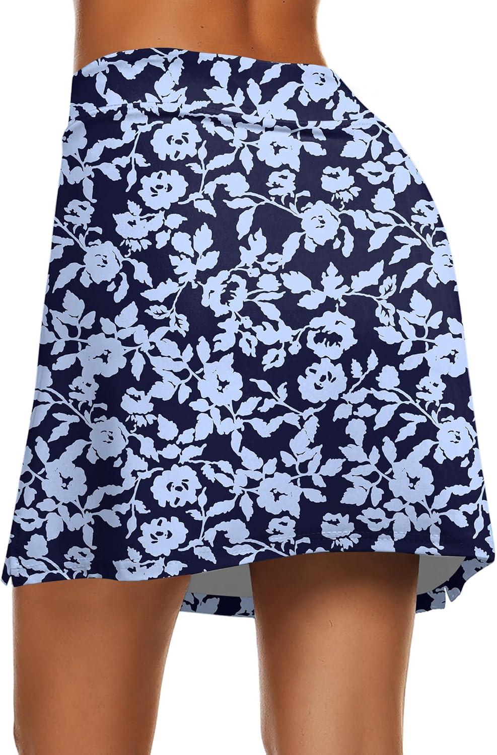 imageEkouaer Womens Active Performance Skort Lightweight Skirt for Running Tennis Golf Workout SportsNavy Flower