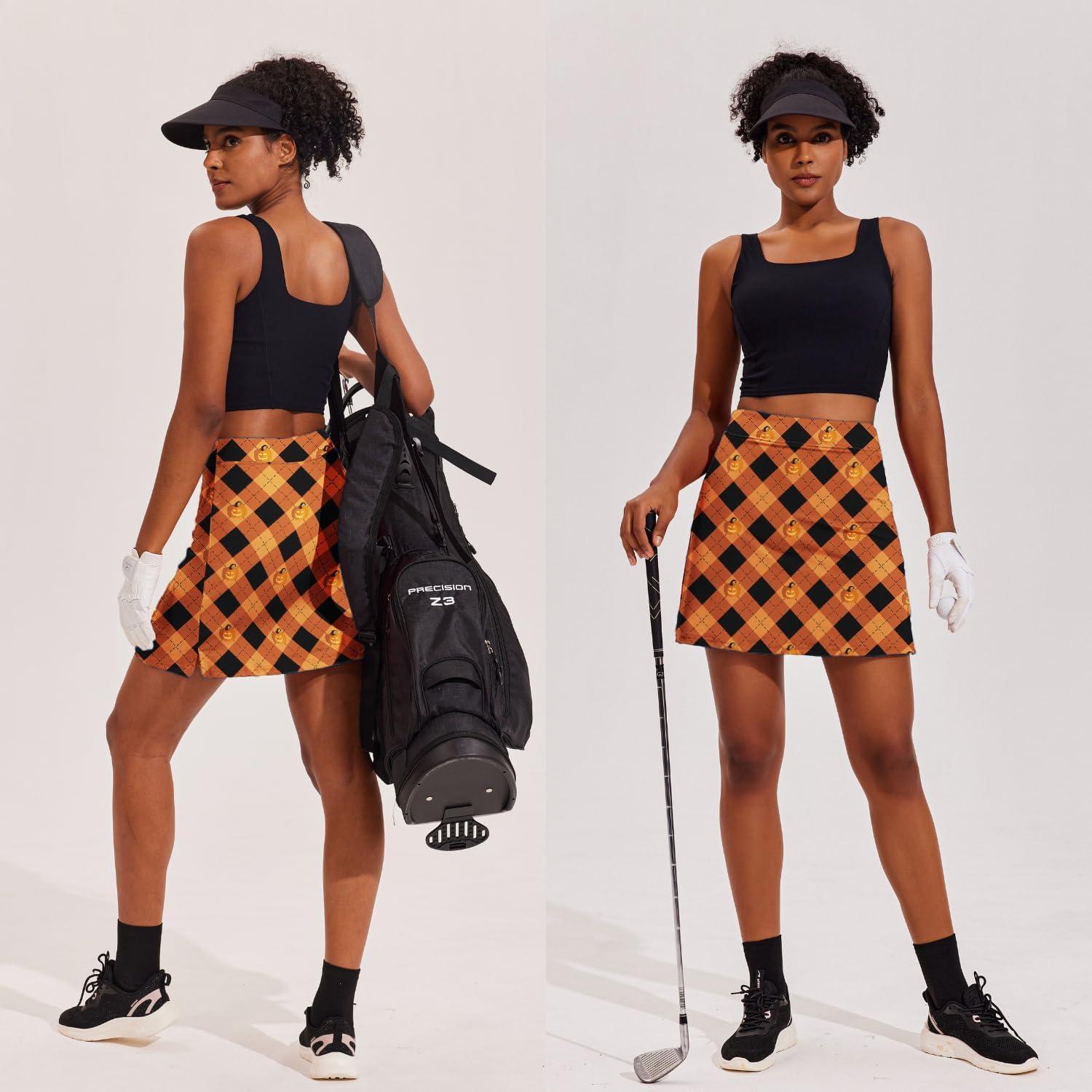 imageEkouaer Womens Active Performance Skort Lightweight Skirt for Running Tennis Golf Workout SportsOrange Print