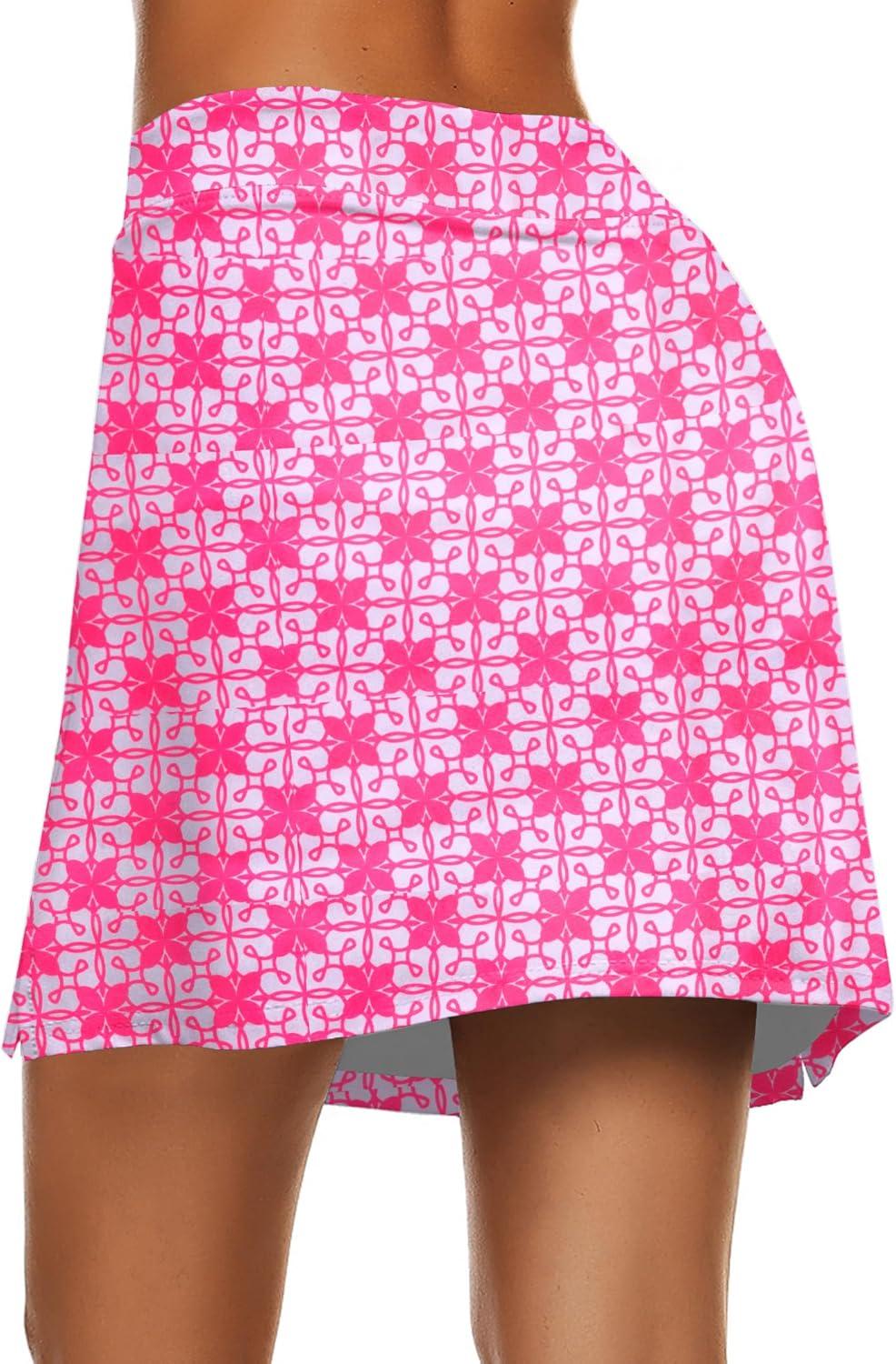 imageEkouaer Womens Active Performance Skort Lightweight Skirt for Running Tennis Golf Workout SportsPink Leaf Print