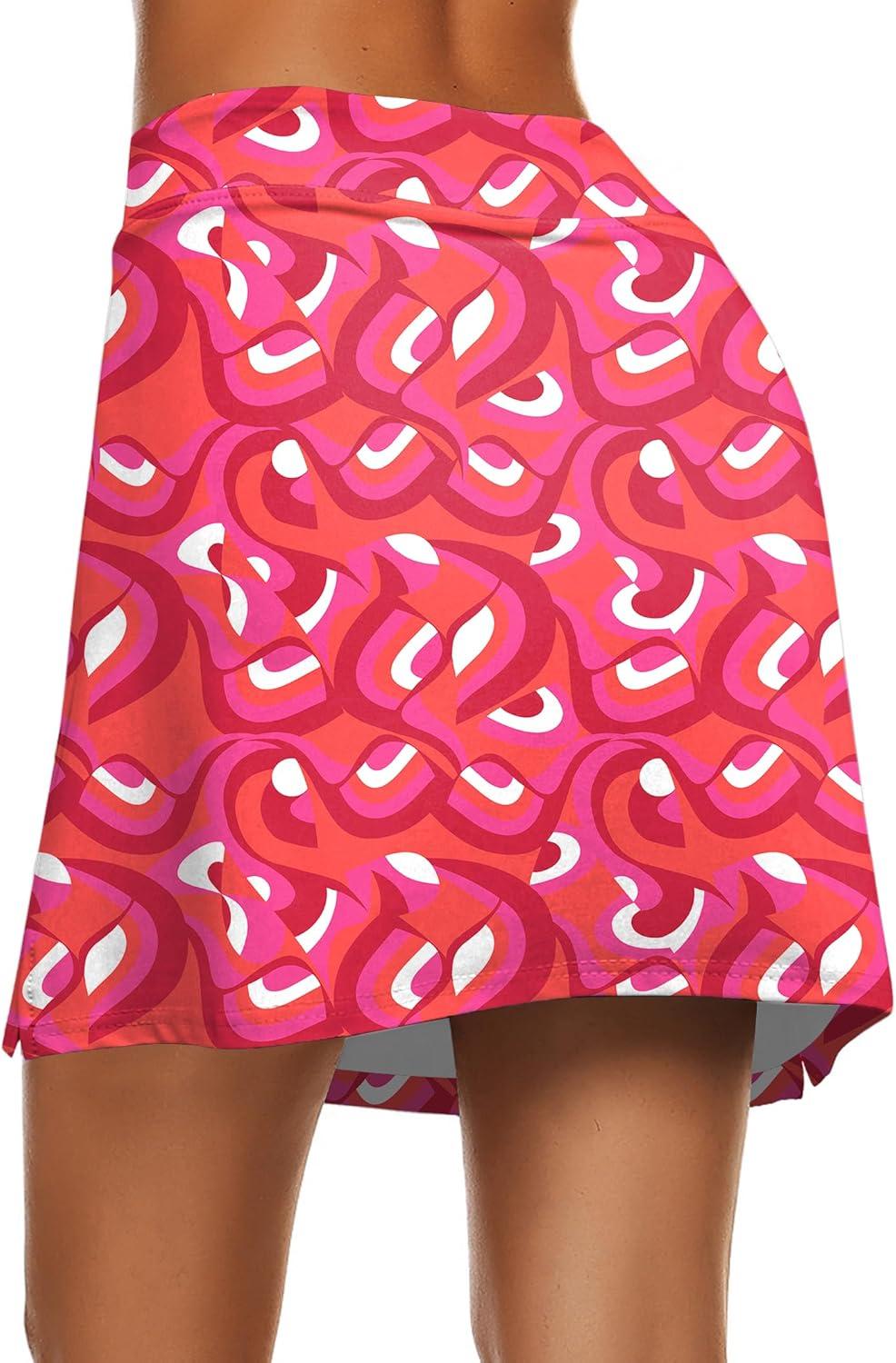 imageEkouaer Womens Active Performance Skort Lightweight Skirt for Running Tennis Golf Workout SportsRed Art Wave