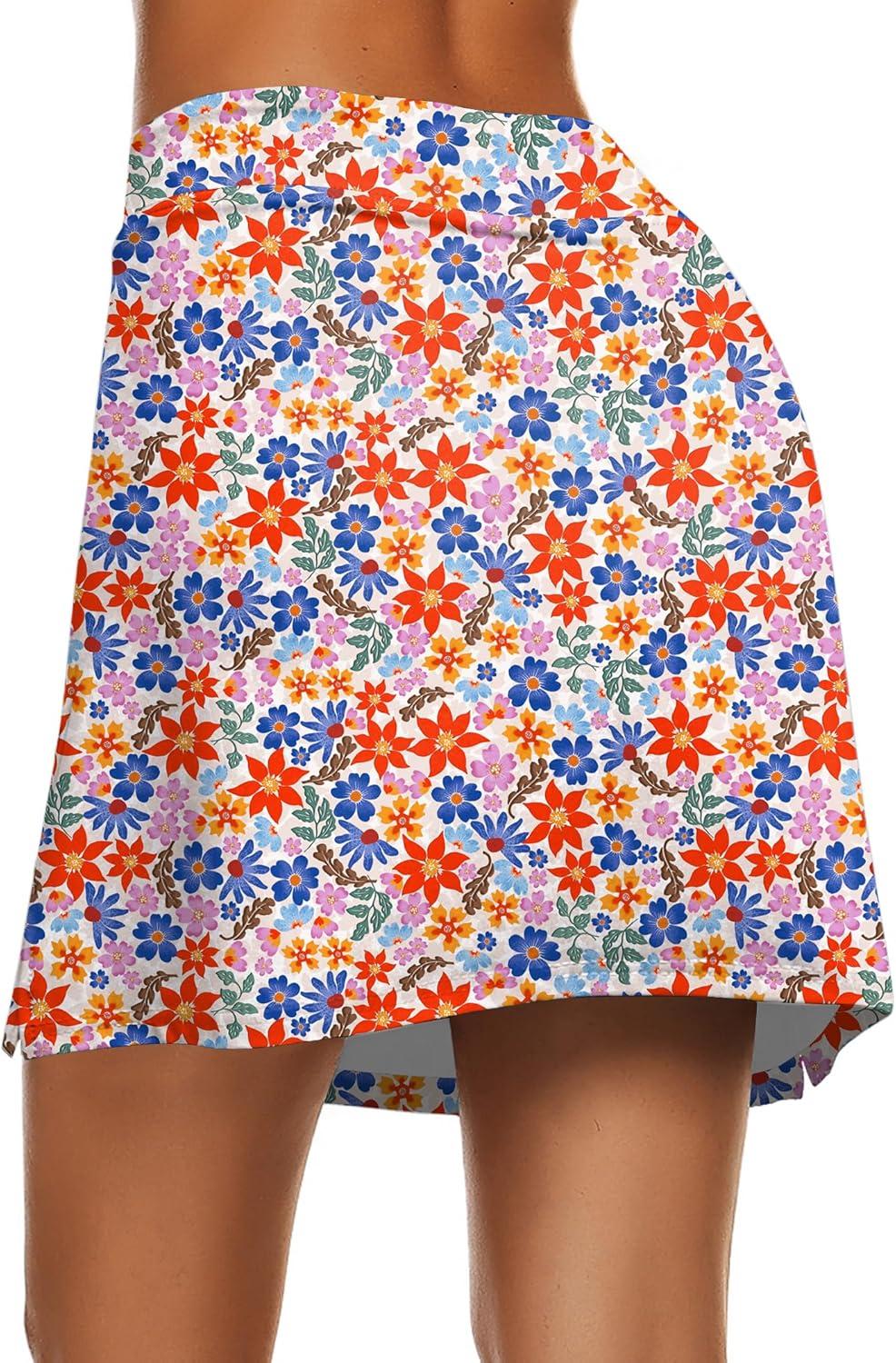 imageEkouaer Womens Active Performance Skort Lightweight Skirt for Running Tennis Golf Workout SportsRed Blue Floral