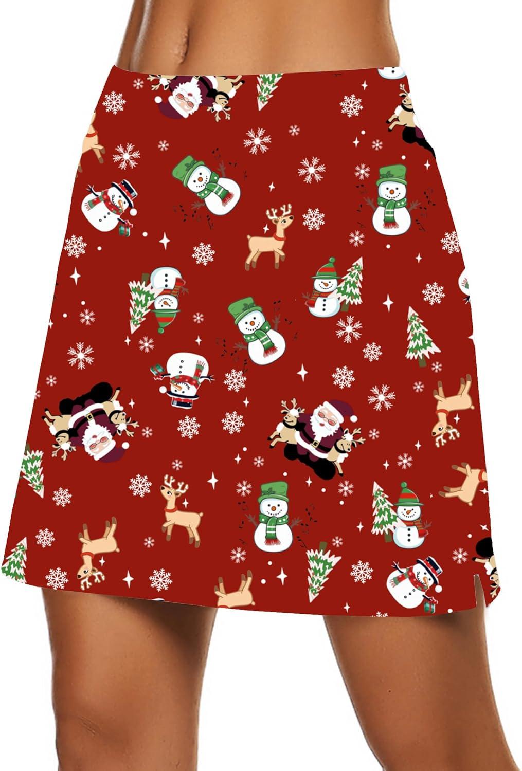 imageEkouaer Womens Active Performance Skort Lightweight Skirt for Running Tennis Golf Workout SportsRed Christmas Print