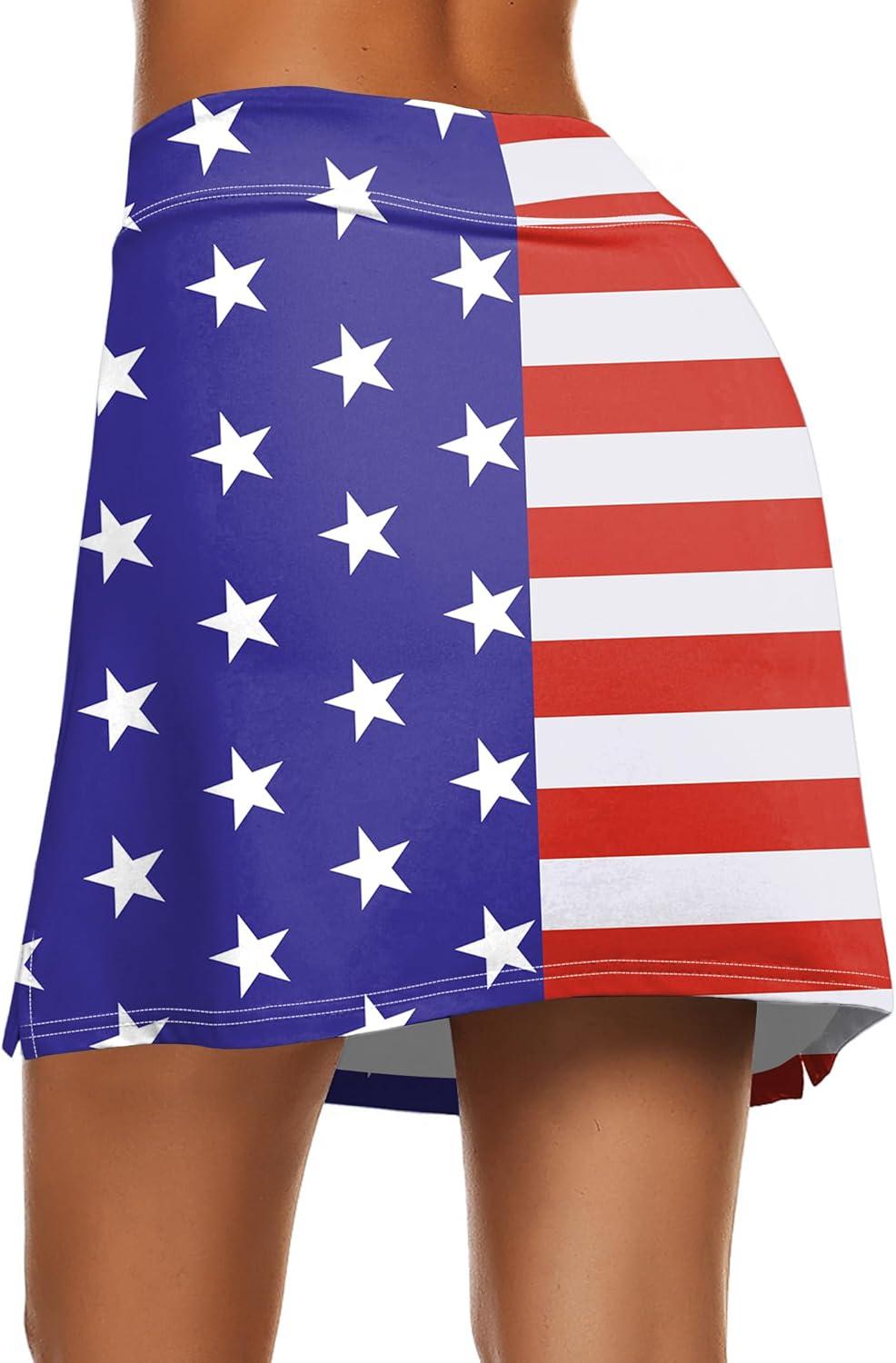imageEkouaer Womens Active Performance Skort Lightweight Skirt for Running Tennis Golf Workout SportsUsa Flag 01