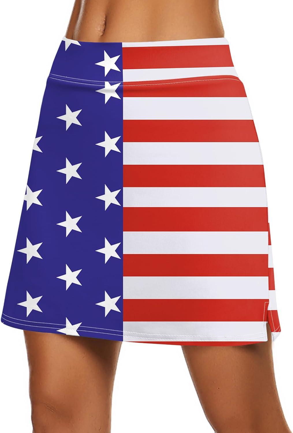 imageEkouaer Womens Active Performance Skort Lightweight Skirt for Running Tennis Golf Workout SportsUsa Flag 01