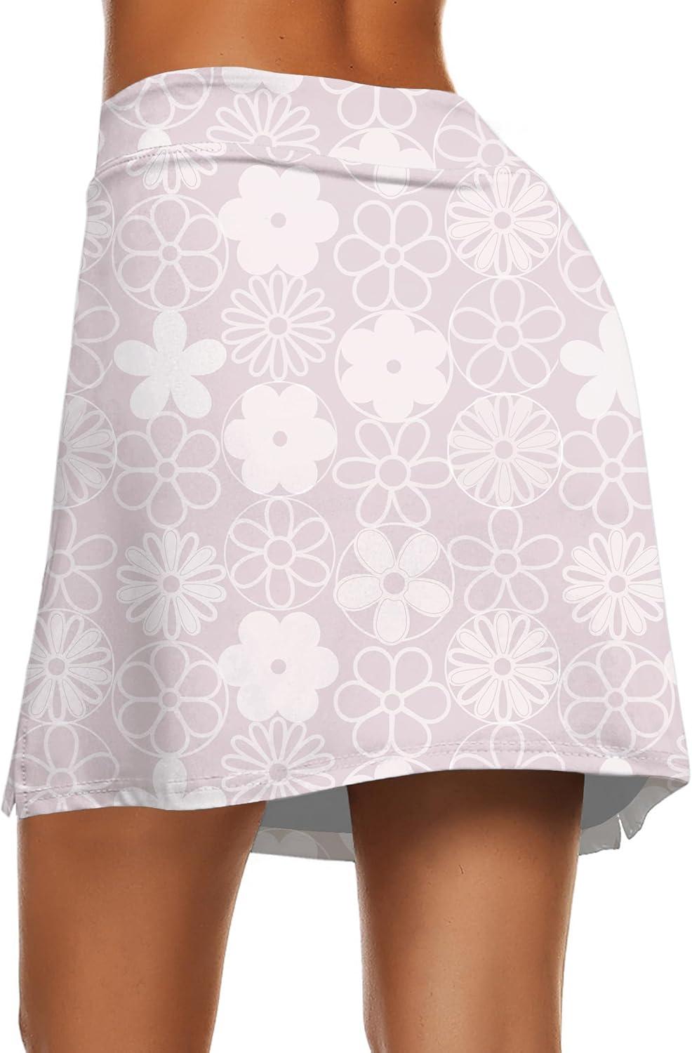 imageEkouaer Womens Active Performance Skort Lightweight Skirt for Running Tennis Golf Workout SportsWhite Floral