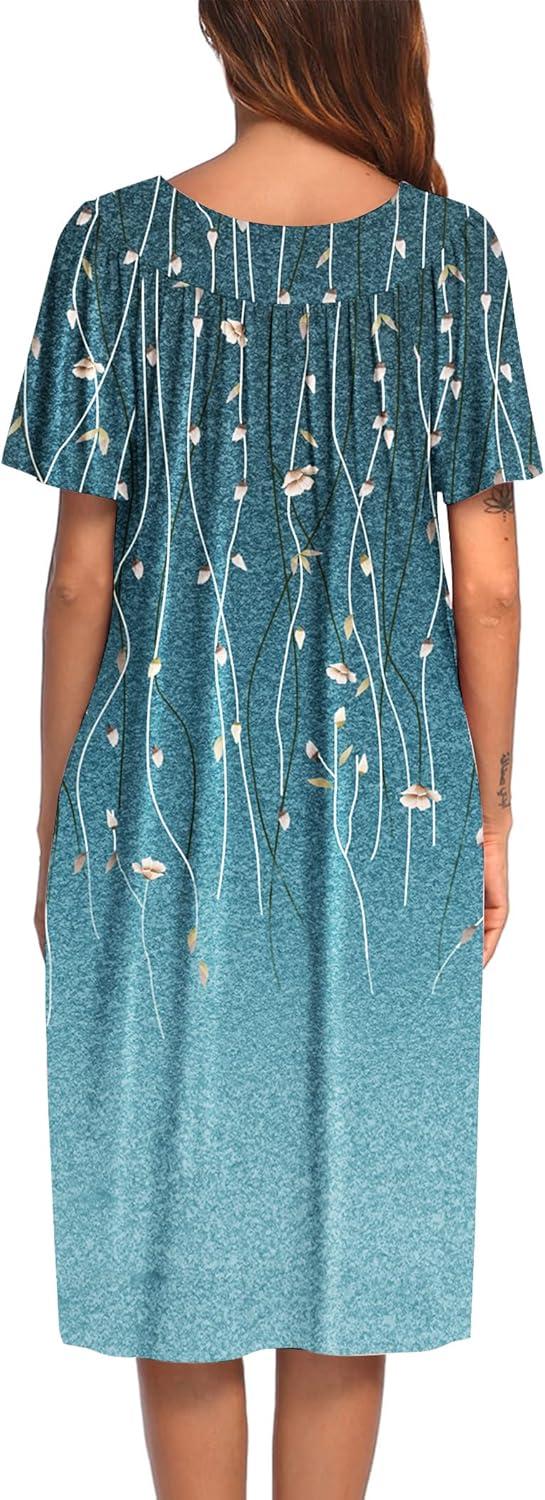 imageEkouaer Womens House Dress with PocketsLeaf Blue