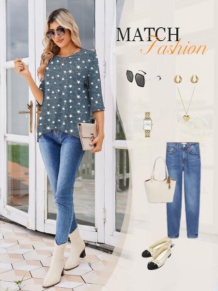 imageEkouaer Womens Lounge Sets 2 Piece Pajamas Sets 34 Sleeve Tops and Long Pants Soft Pjs Loungewear with PocketsDark Grey Star