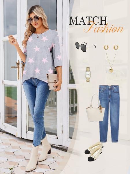 imageEkouaer Womens Lounge Sets 2 Piece Pajamas Sets 34 Sleeve Tops and Long Pants Soft Pjs Loungewear with PocketsGrey Star