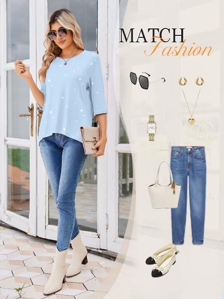 imageEkouaer Womens Lounge Sets 2 Piece Pajamas Sets 34 Sleeve Tops and Long Pants Soft Pjs Loungewear with PocketsLight Blue Star