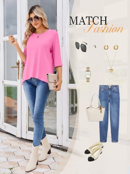 imageEkouaer Womens Lounge Sets 2 Piece Pajamas Sets 34 Sleeve Tops and Long Pants Soft Pjs Loungewear with PocketsPink