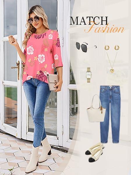 imageEkouaer Womens Lounge Sets 2 Piece Pajamas Sets 34 Sleeve Tops and Long Pants Soft Pjs Loungewear with PocketsPink Floral Print