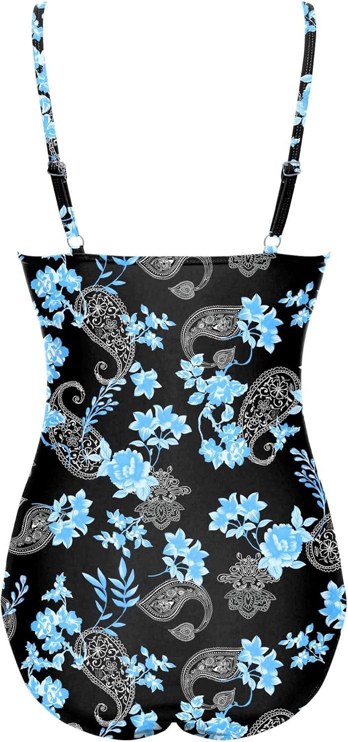 imageEkouaer Womens One Piece Swimsuit Ruched Tummy Control Bathing Suits Vintage Retro Push Up SwimwearCashew Blossoms