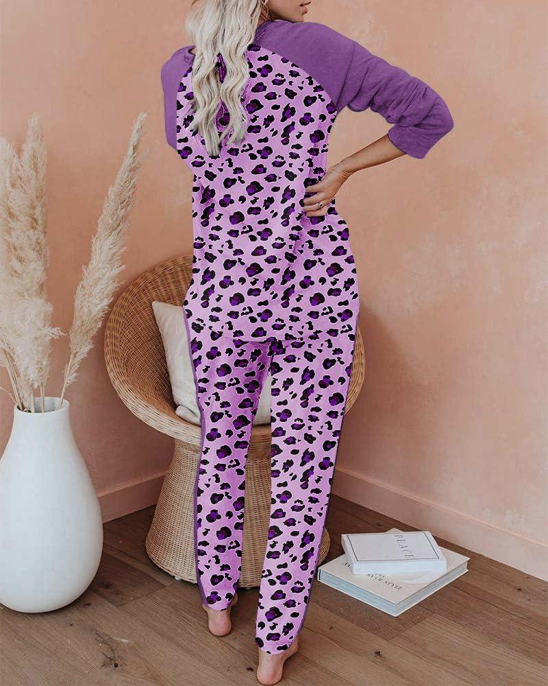 imageEkouaer Womens Pajama Set Long Sleeve PJs 2 Piece Lounge Set Pullover Sleepwear Sweatshirt and Long Pants With PocketsPurple Leopard